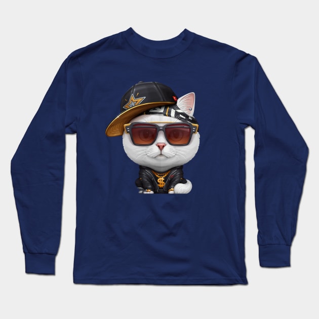 White Cat Hip-Hop Super Star Long Sleeve T-Shirt by stonemask